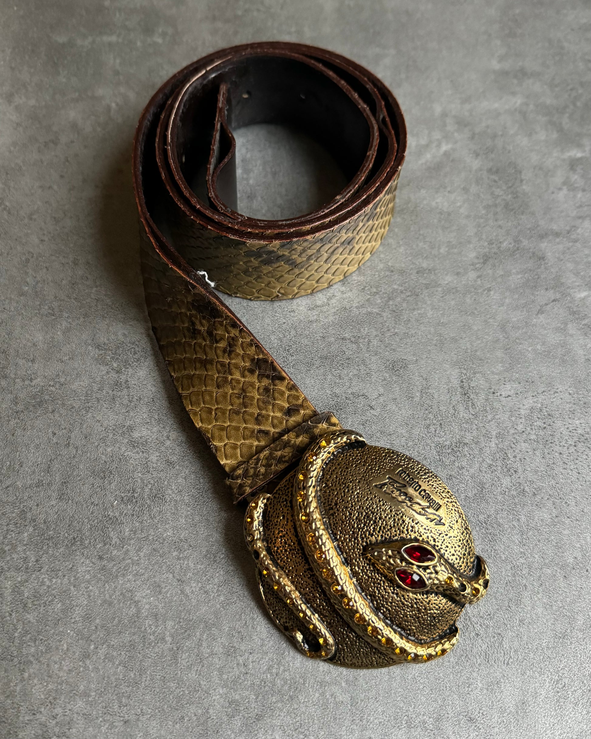 2000s Roberto Cavalli Snake Buckle Leather Belt  (OS) - 1