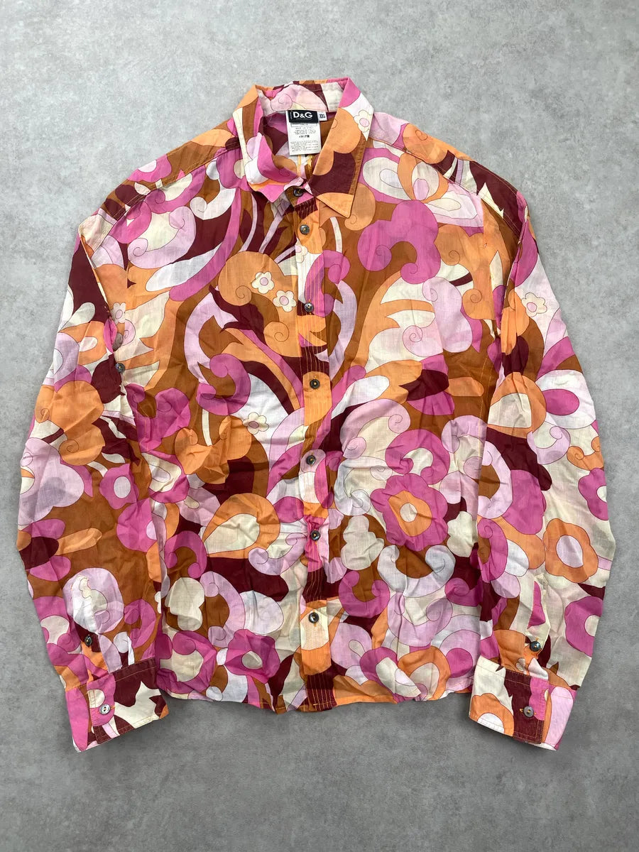 SS2004 Dolce & Gabbana Psychedelic Floral Pink Button Shirt IwKyBKFL 0
