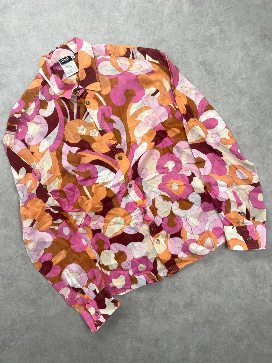 SS2004 Dolce & Gabbana Psychedelic Floral Pink Button Shirt IwKyBKFL 4