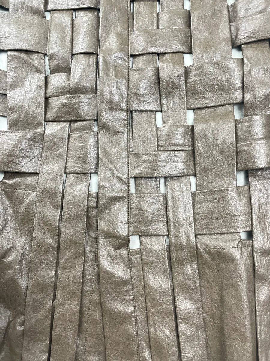 Simple Project Metallic Taupe Faux Leather Woven Panel Light Jacket IxMaOJHy 6