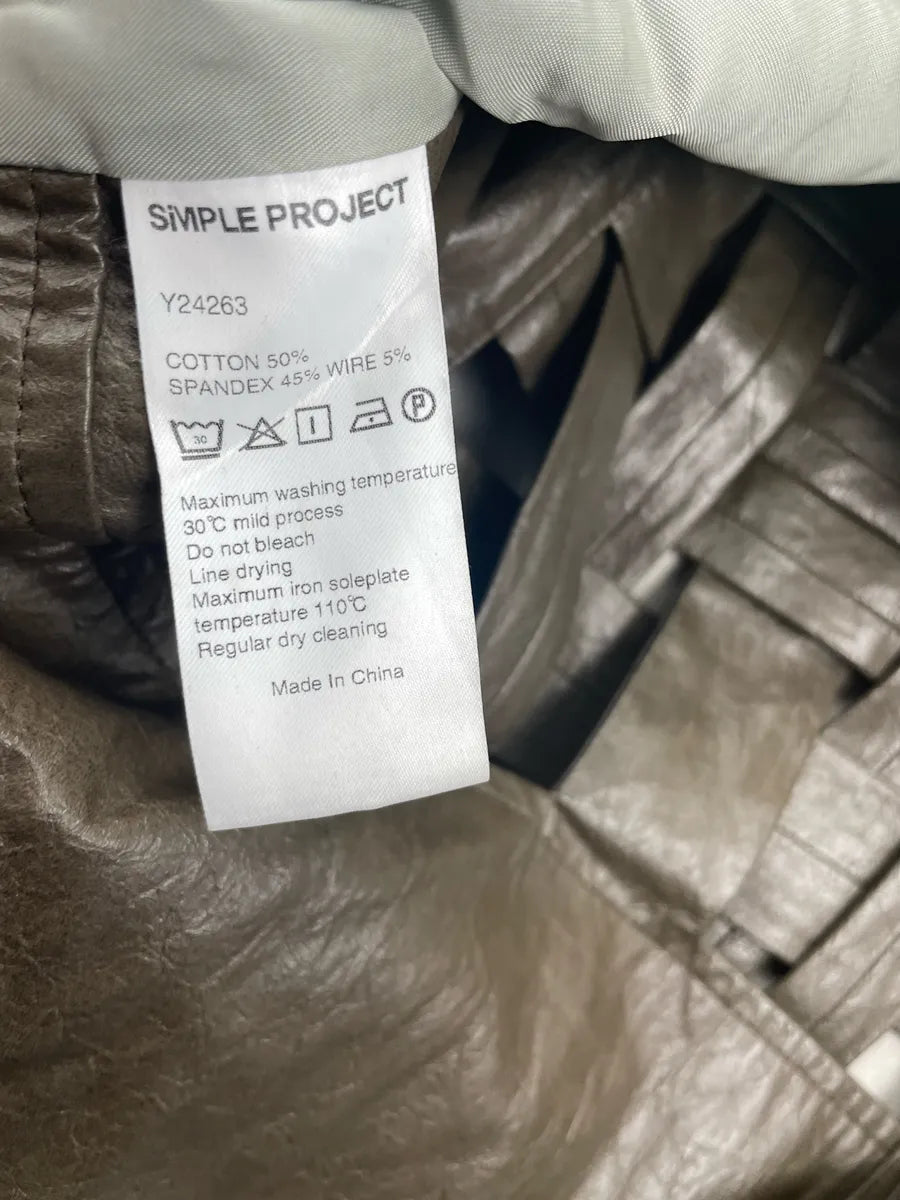Simple Project Metallic Taupe Faux Leather Woven Panel Light Jacket IxMaOJHy 9