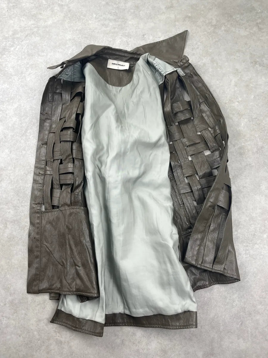 Simple Project Metallic Taupe Faux Leather Woven Panel Light Jacket IxMaOJHy 5