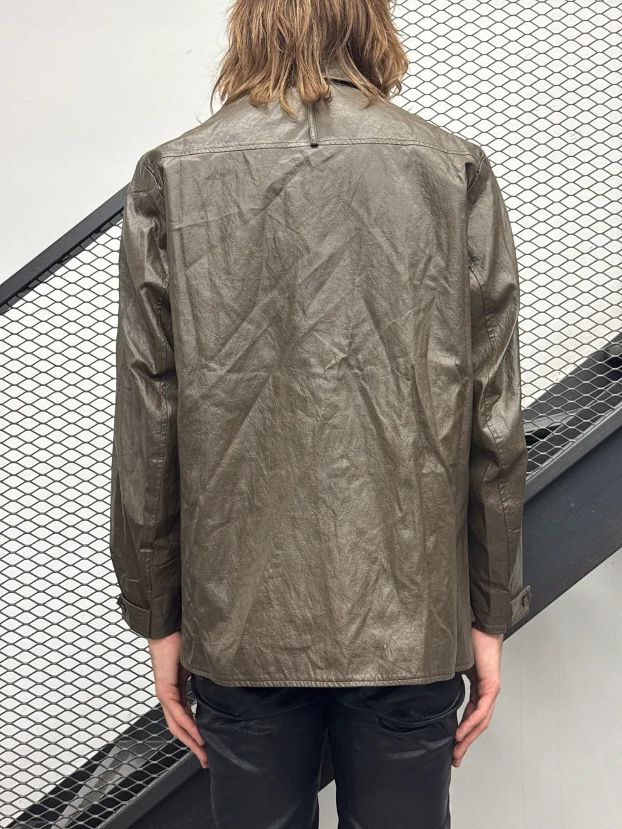 Simple Project Metallic Taupe Faux Leather Woven Panel Light Jacket IxMaOJHy 2
