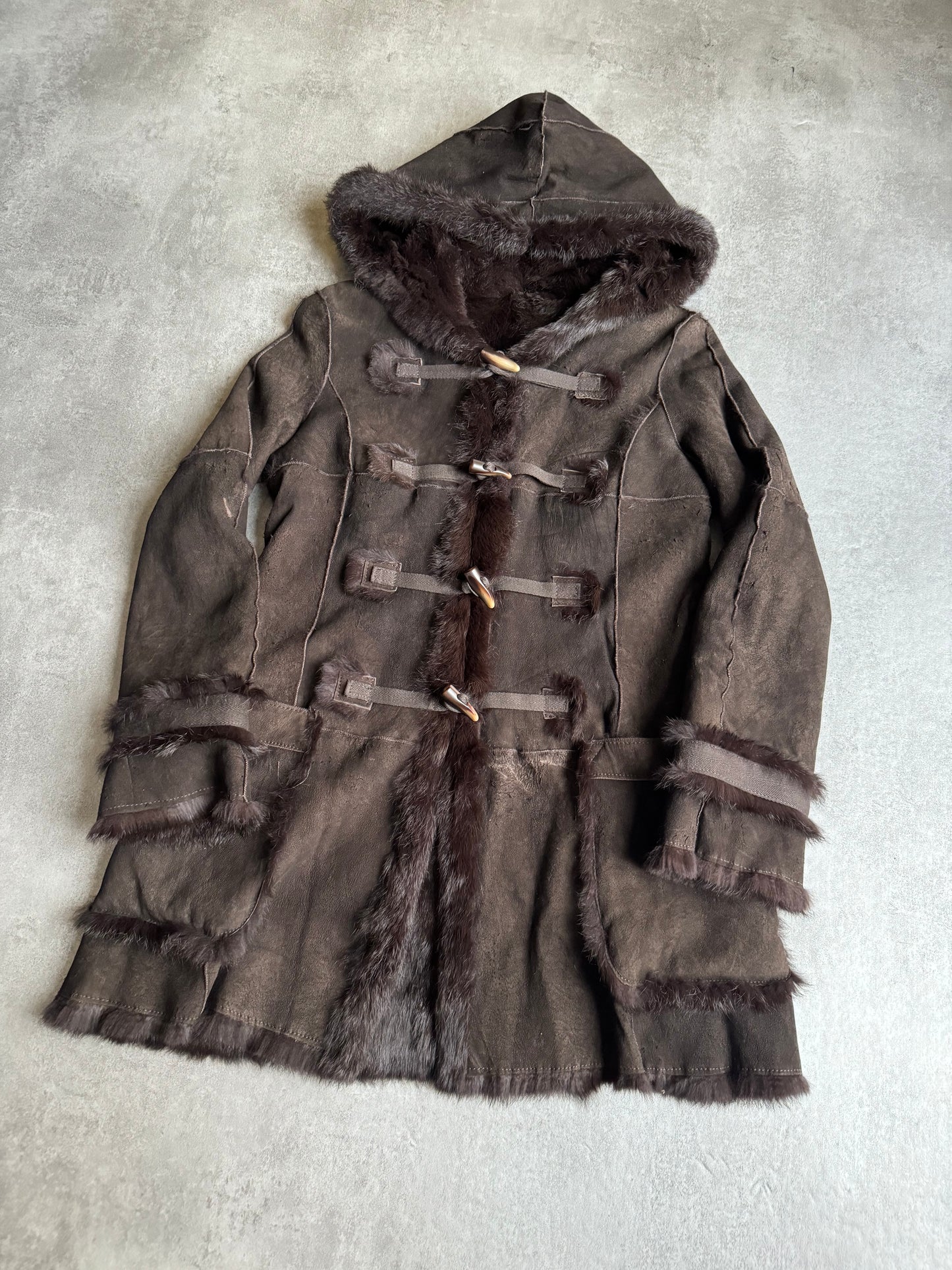 2000s Armani Reversible 2 in 1 Avant-Garde Brown Rustic Fur Jacket (S/M) - 8