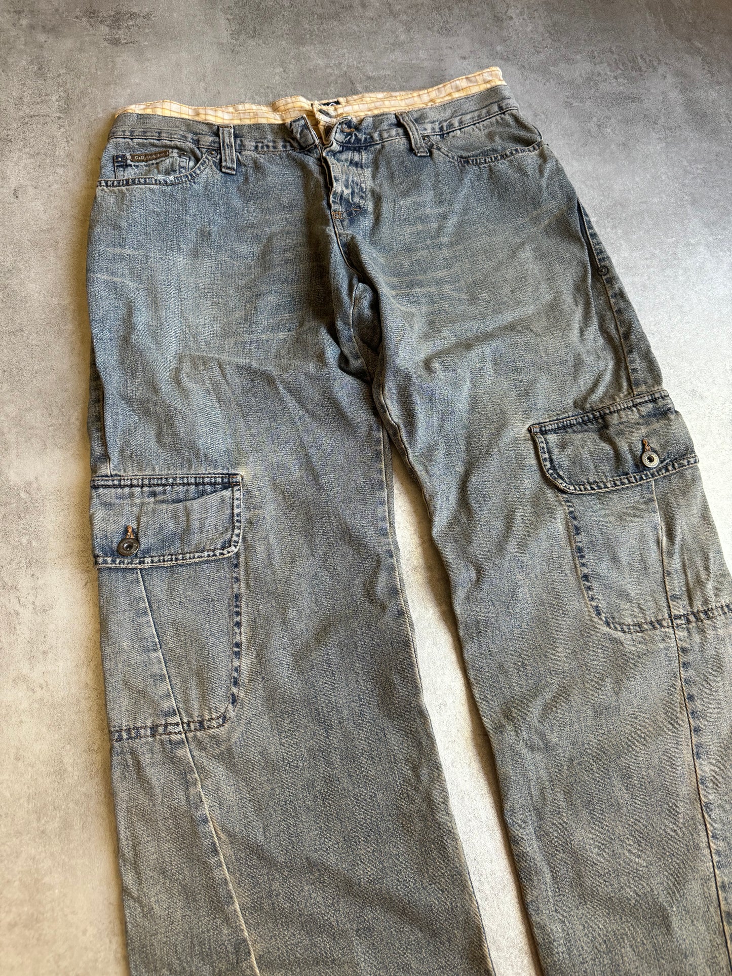 SS2004 Dolce & Gabbana Double Waisted Cargo Denim Pants (XL) - 5