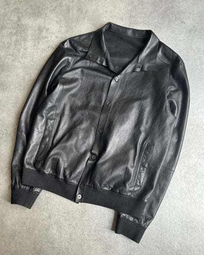 SS2015 Emporio Armani Black Pure Minimalist Button Ups Lamb Leather Jacket (L) - 4