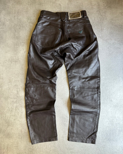 1990s Armani Brown Robust Leather Pants (XS) - 2