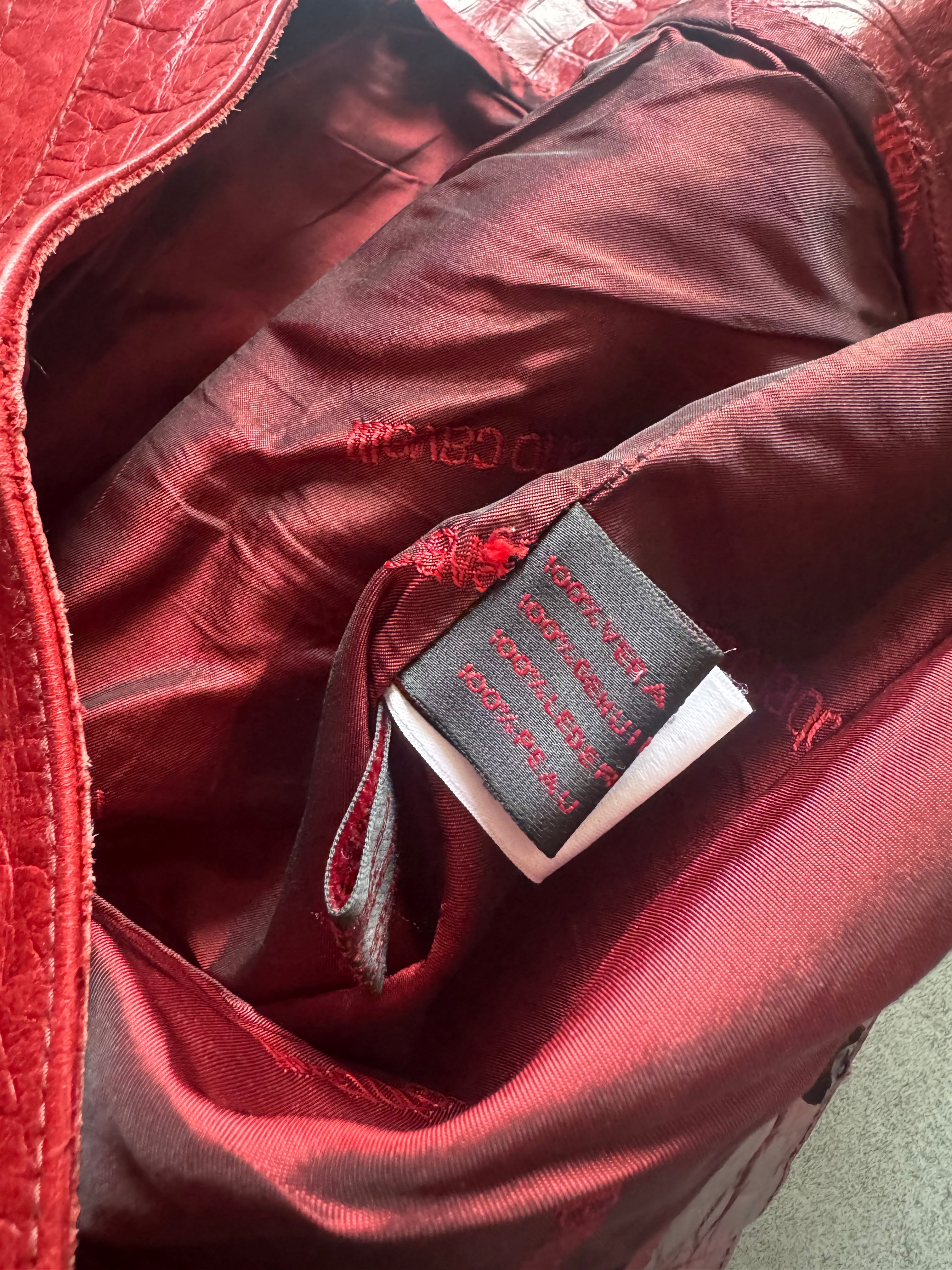 FW2000 Roberto Cavalli Red Crocodile Biker Leather Pants (M) - 5