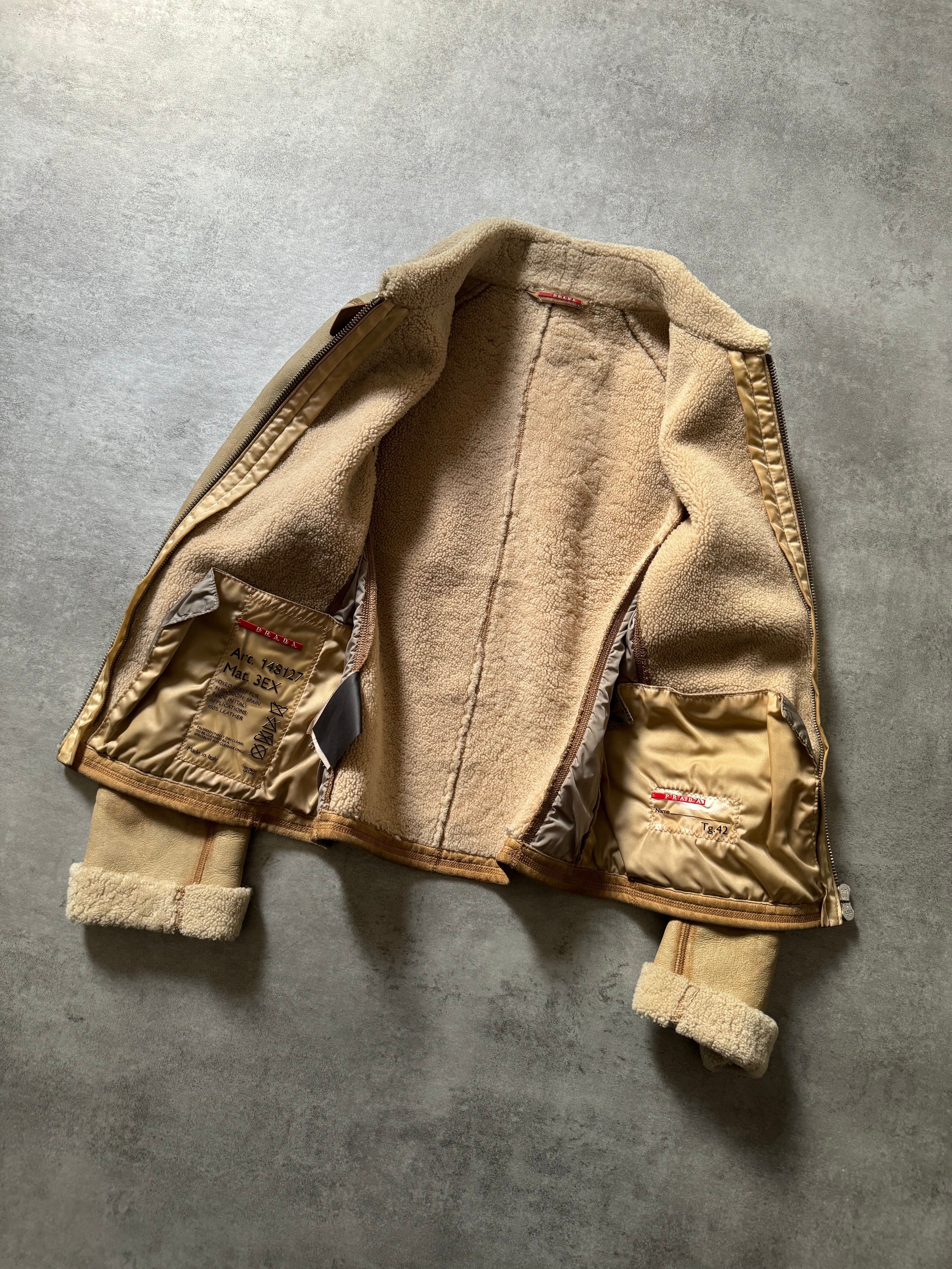 2000s Prada Premium Camel Shearling Leather Jacket  (XS) - 8