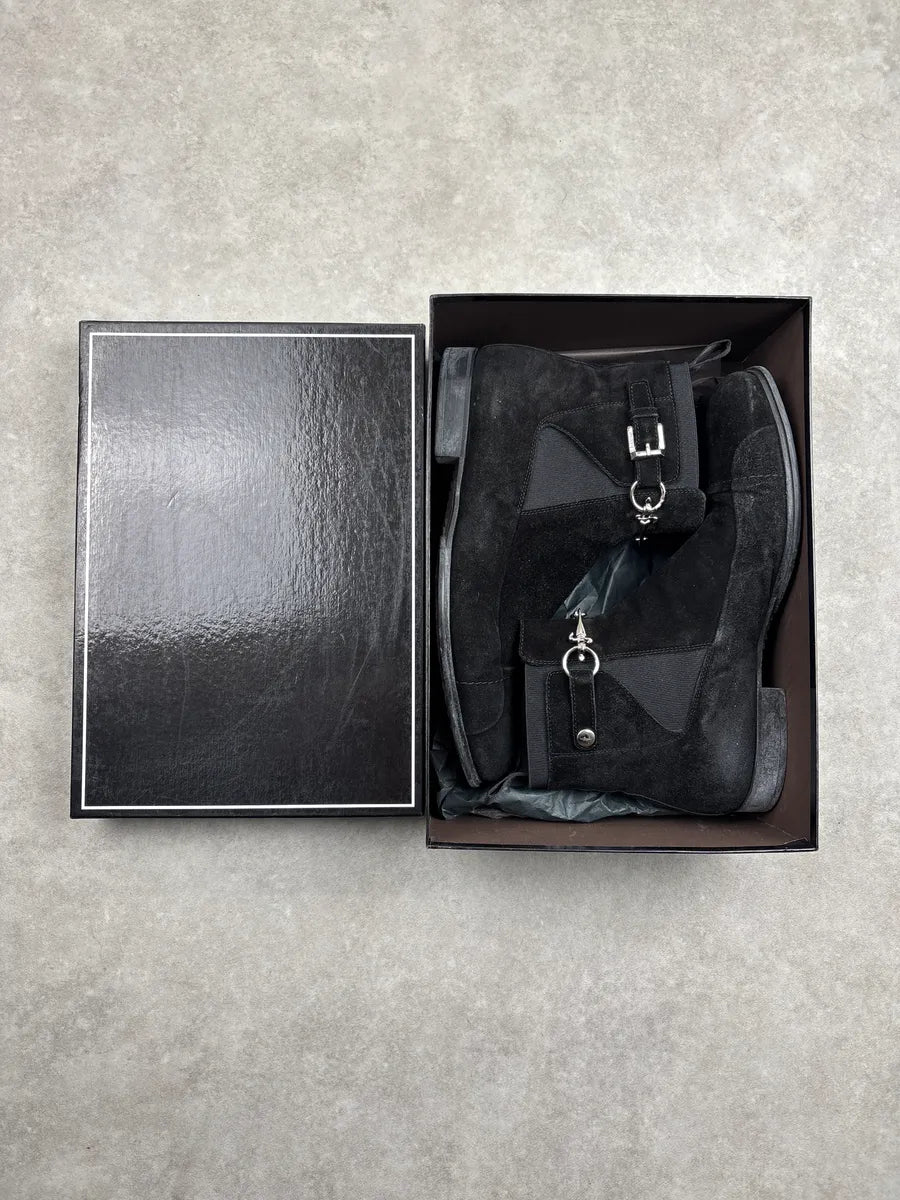 Cesare Paciotti Black Suede Dagger Charm Harness Boots JIlkQnqn 2