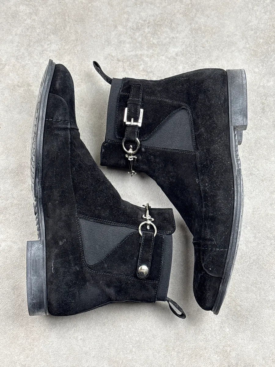 Cesare Paciotti Black Suede Dagger Charm Harness Boots JIlkQnqn 6