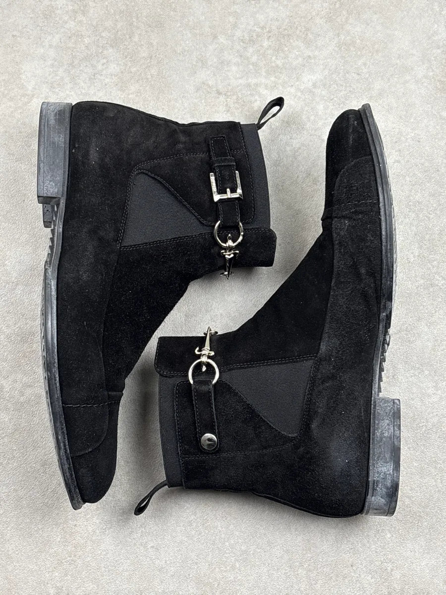 Cesare Paciotti Black Suede Dagger Charm Harness Boots JIlkQnqn 7