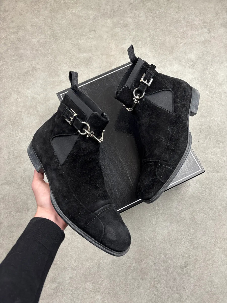 Cesare Paciotti Black Suede Dagger Charm Harness Boots JIlkQnqn 0