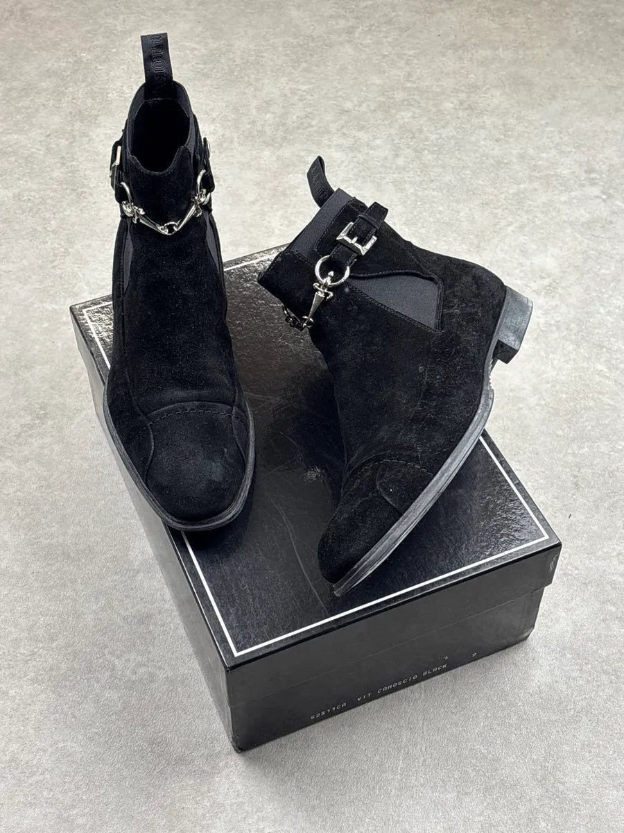 Cesare Paciotti Black Suede Dagger Charm Harness Boots JIlkQnqn 1