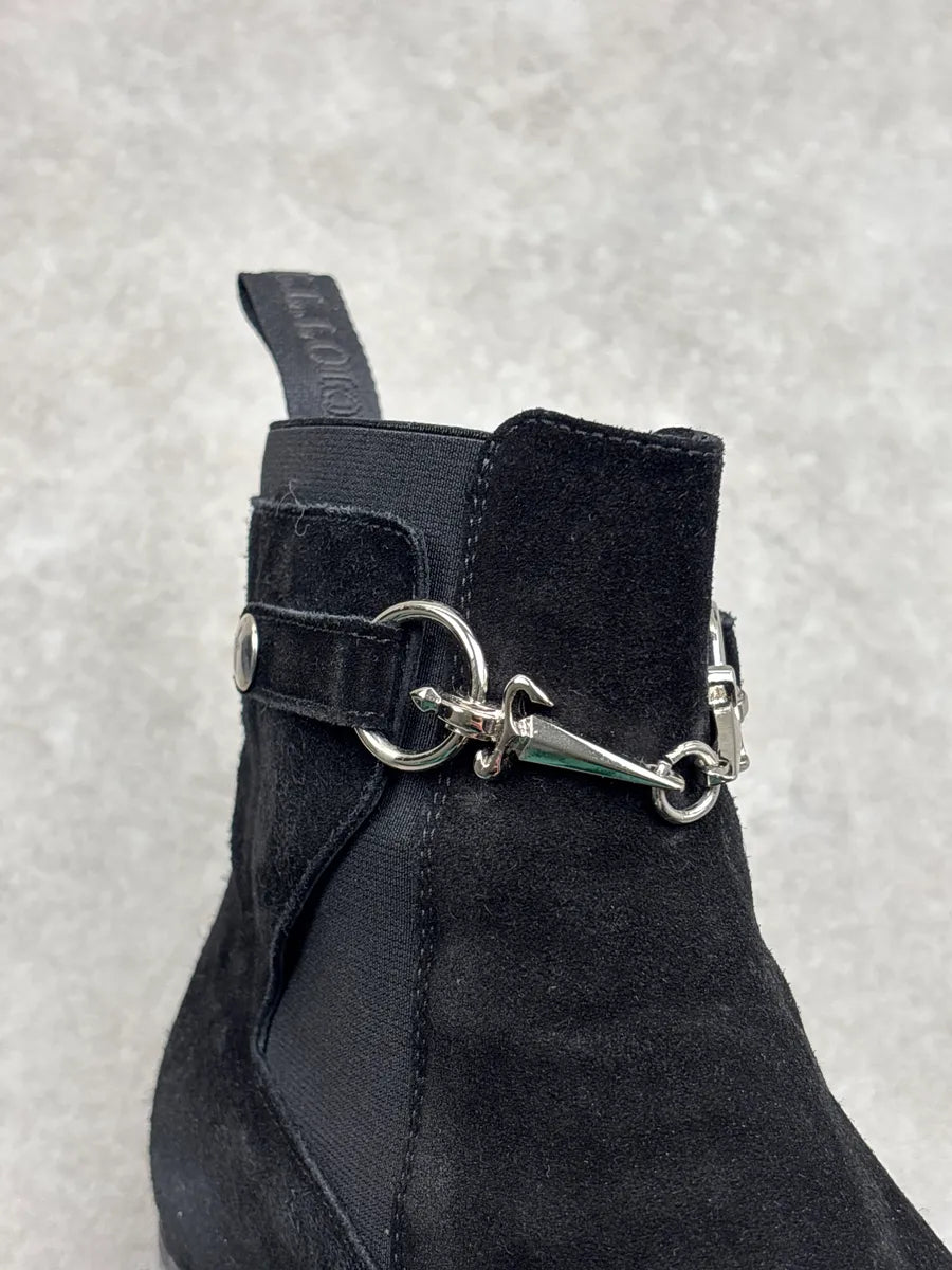 Cesare Paciotti Black Suede Dagger Charm Harness Boots JIlkQnqn 10