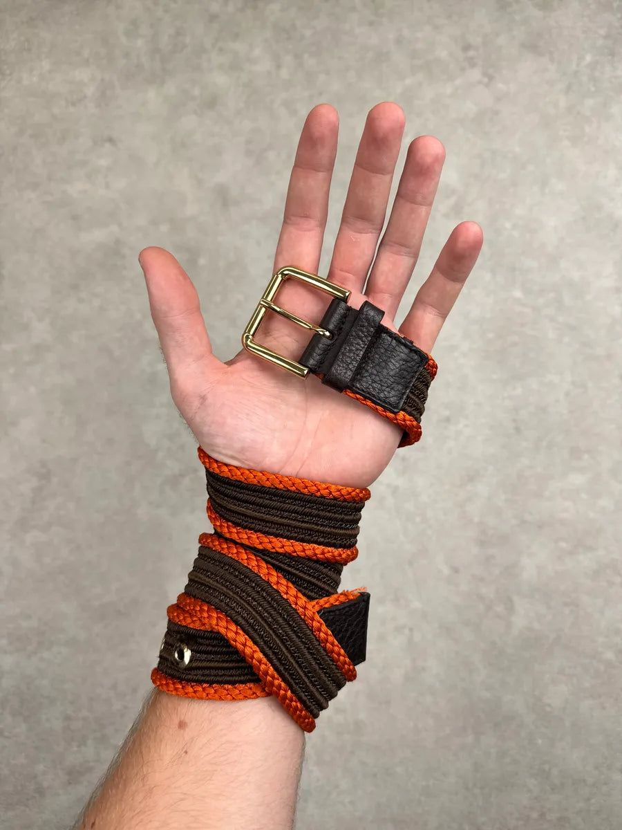 2010s Dolce & Gabbana Brown Orange Striped Webbing Contrast Braided Belt JIoVDFEp 1
