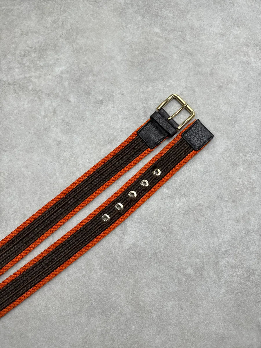 2010s Dolce & Gabbana Brown Orange Striped Webbing Contrast Braided Belt JIoVDFEp 3