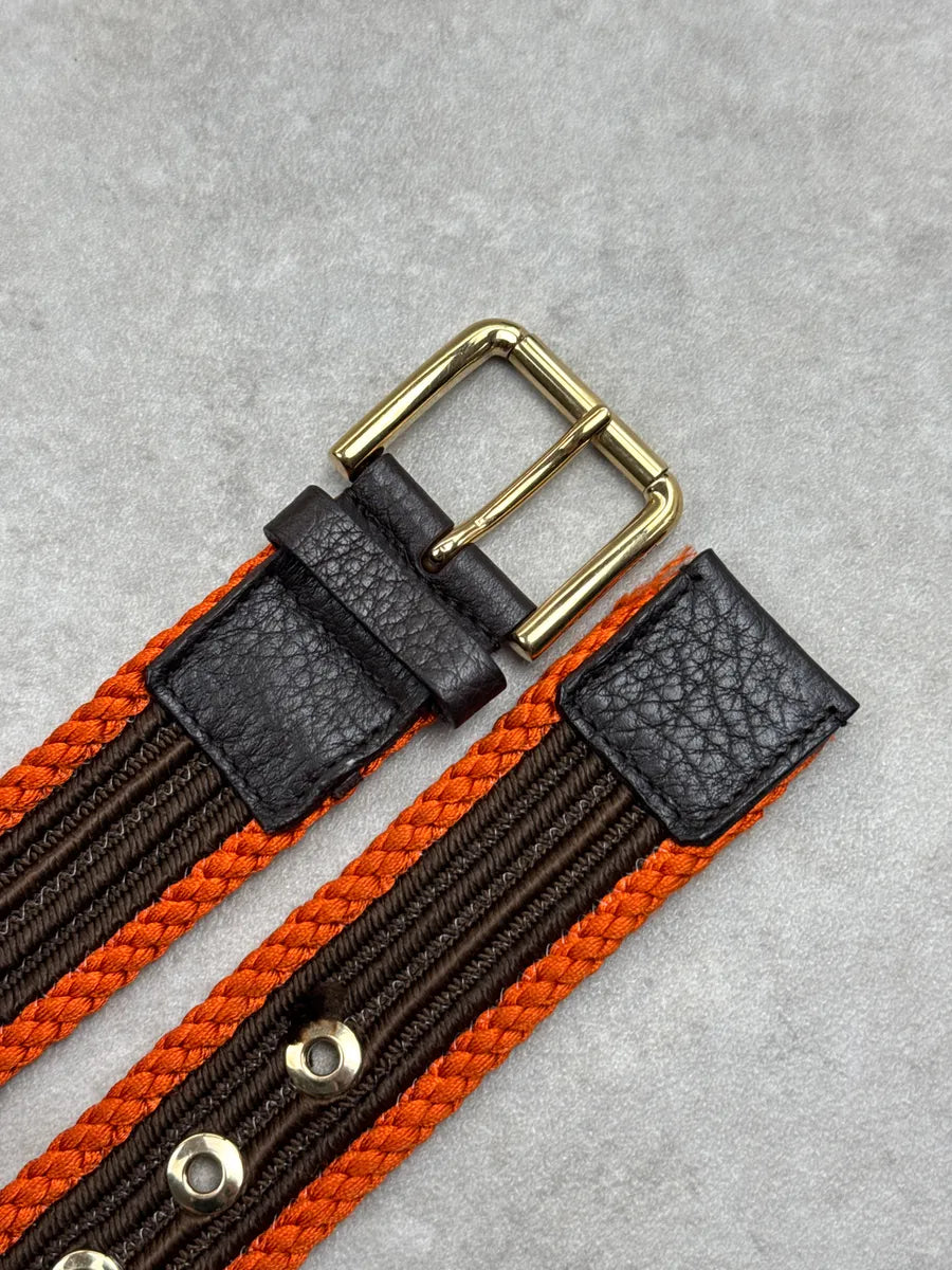 2010s Dolce & Gabbana Brown Orange Striped Webbing Contrast Braided Belt JIoVDFEp 4