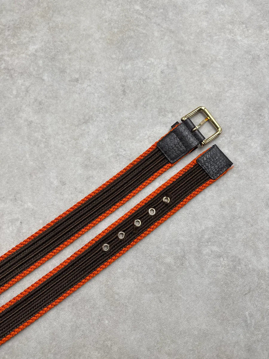 2010s Dolce & Gabbana Brown Orange Striped Webbing Contrast Braided Belt JIoVDFEp 5
