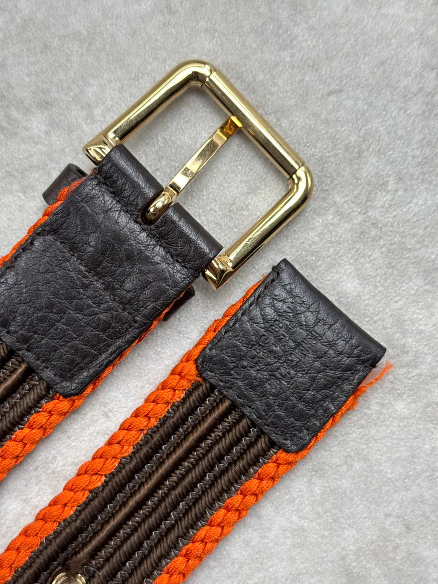 2010s Dolce & Gabbana Brown Orange Striped Webbing Contrast Braided Belt JIoVDFEp 6