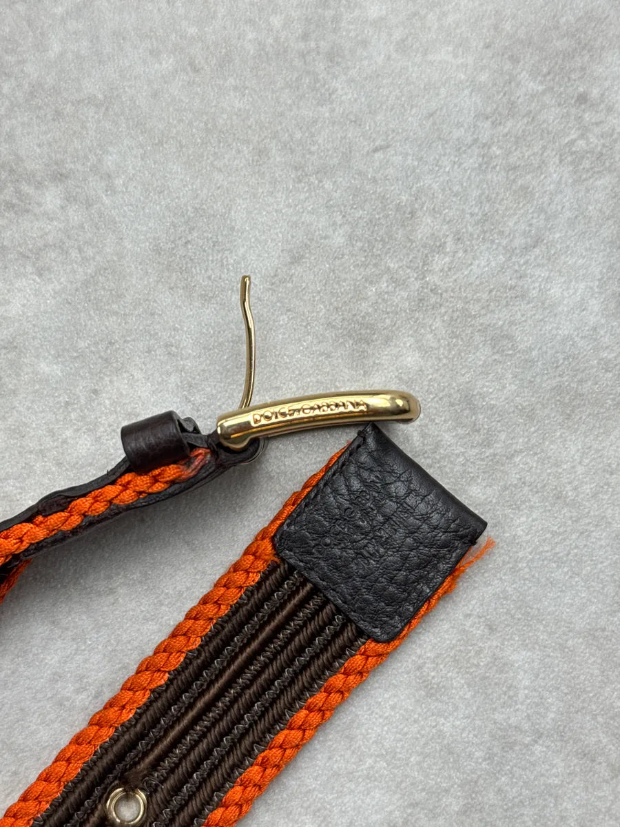 2010s Dolce & Gabbana Brown Orange Striped Webbing Contrast Braided Belt JIoVDFEp 7