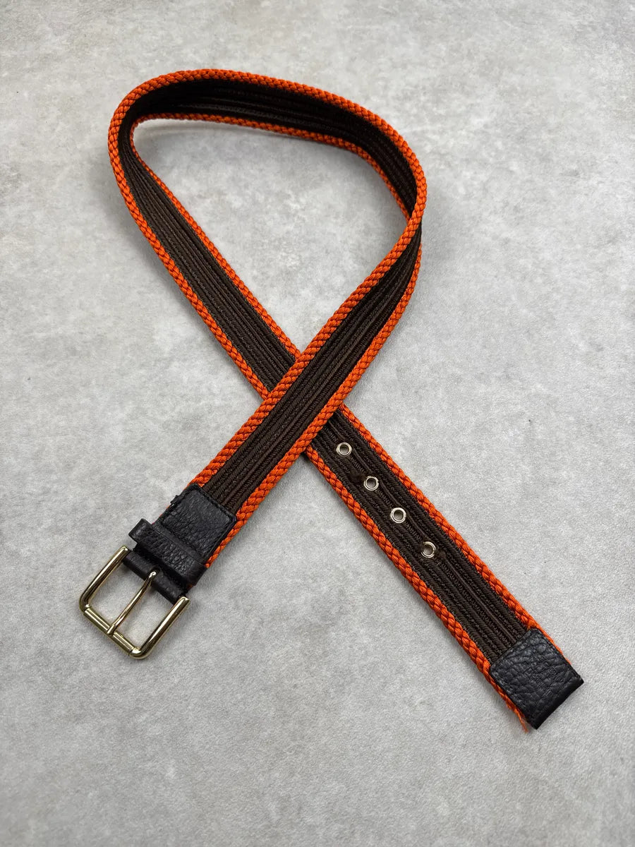 2010s Dolce & Gabbana Brown Orange Striped Webbing Contrast Braided Belt JIoVDFEp 2