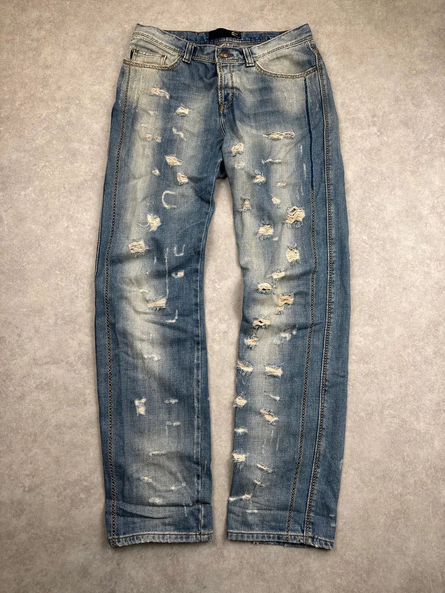 AW2005 Cavalli Light Blue Denim Stitch Distressed Jeans JJjlzmMj 0