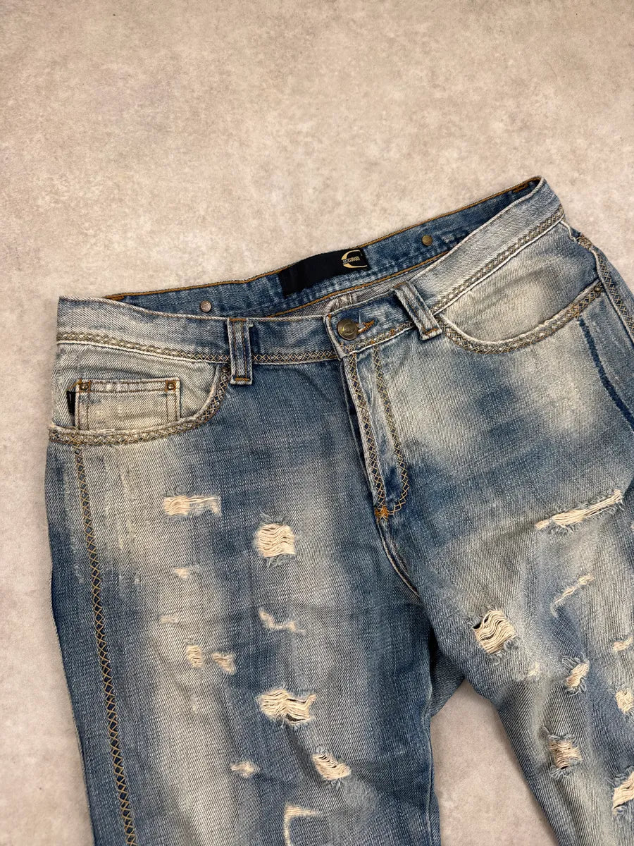 AW2005 Cavalli Light Blue Denim Stitch Distressed Jeans JJjlzmMj 7