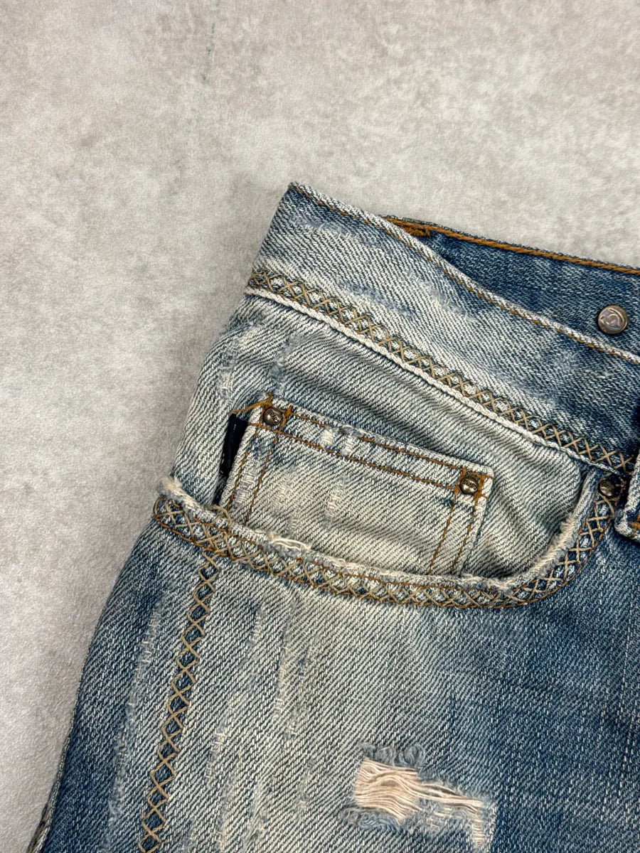 AW2005 Cavalli Light Blue Denim Stitch Distressed Jeans JJjlzmMj 8