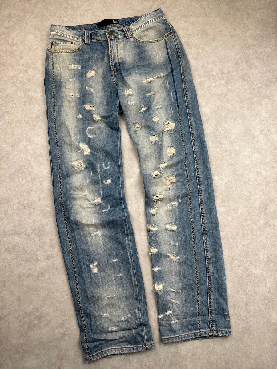 AW2005 Cavalli Light Blue Denim Stitch Distressed Jeans JJjlzmMj 4