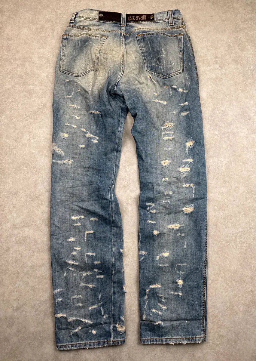 AW2005 Cavalli Light Blue Denim Stitch Distressed Jeans JJjlzmMj 5
