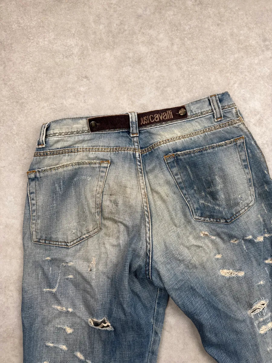 AW2005 Cavalli Light Blue Denim Stitch Distressed Jeans JJjlzmMj 12