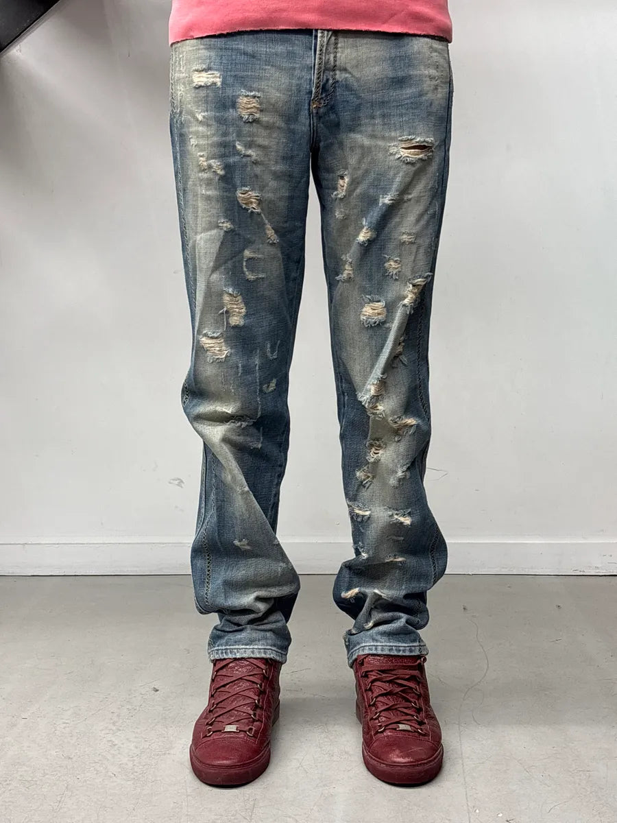 AW2005 Cavalli Light Blue Denim Stitch Distressed Jeans JJjlzmMj 1