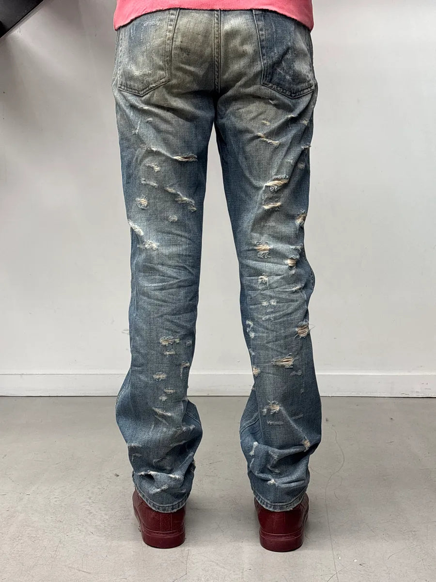 AW2005 Cavalli Light Blue Denim Stitch Distressed Jeans JJjlzmMj 3