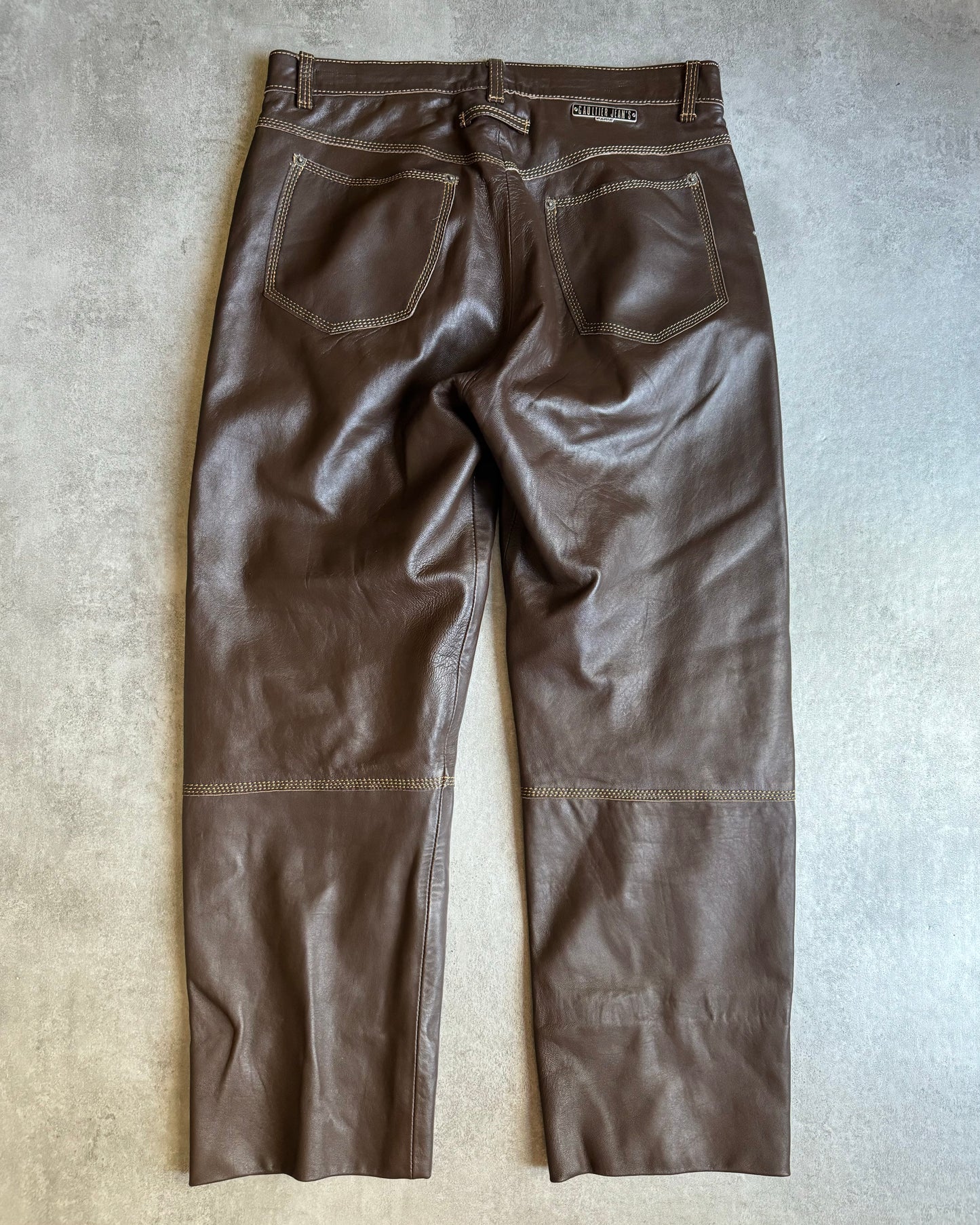 2000s Jean Paul Gaultier Cozy Brown Leather Pants (M) - 5