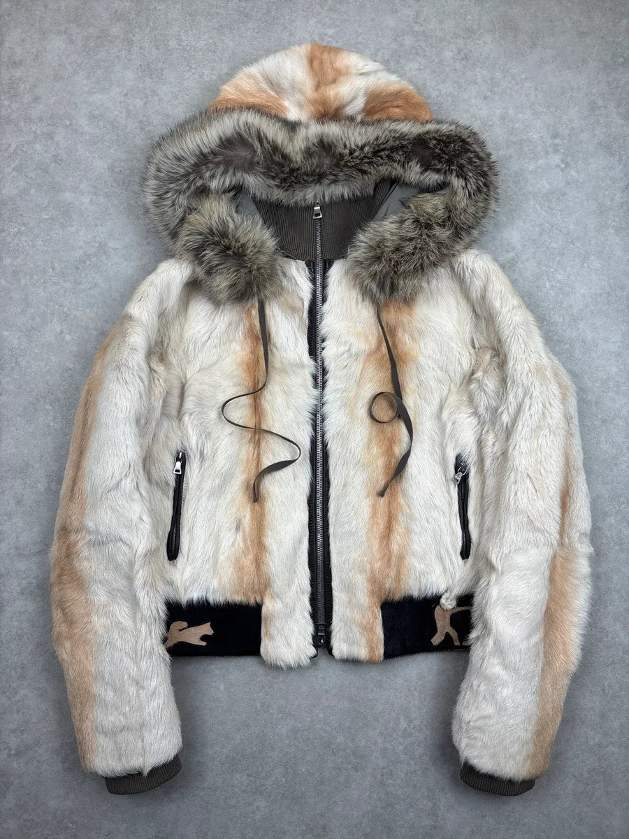 2000s Prada Ivory Fur Pony Hair Zip-Up Bomber Jacket JOZezSqH 0