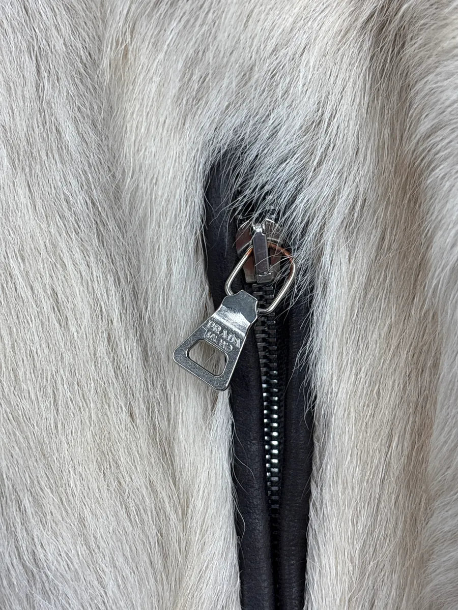 2000s Prada Ivory Fur Pony Hair Zip-Up Bomber Jacket JOZezSqH 8