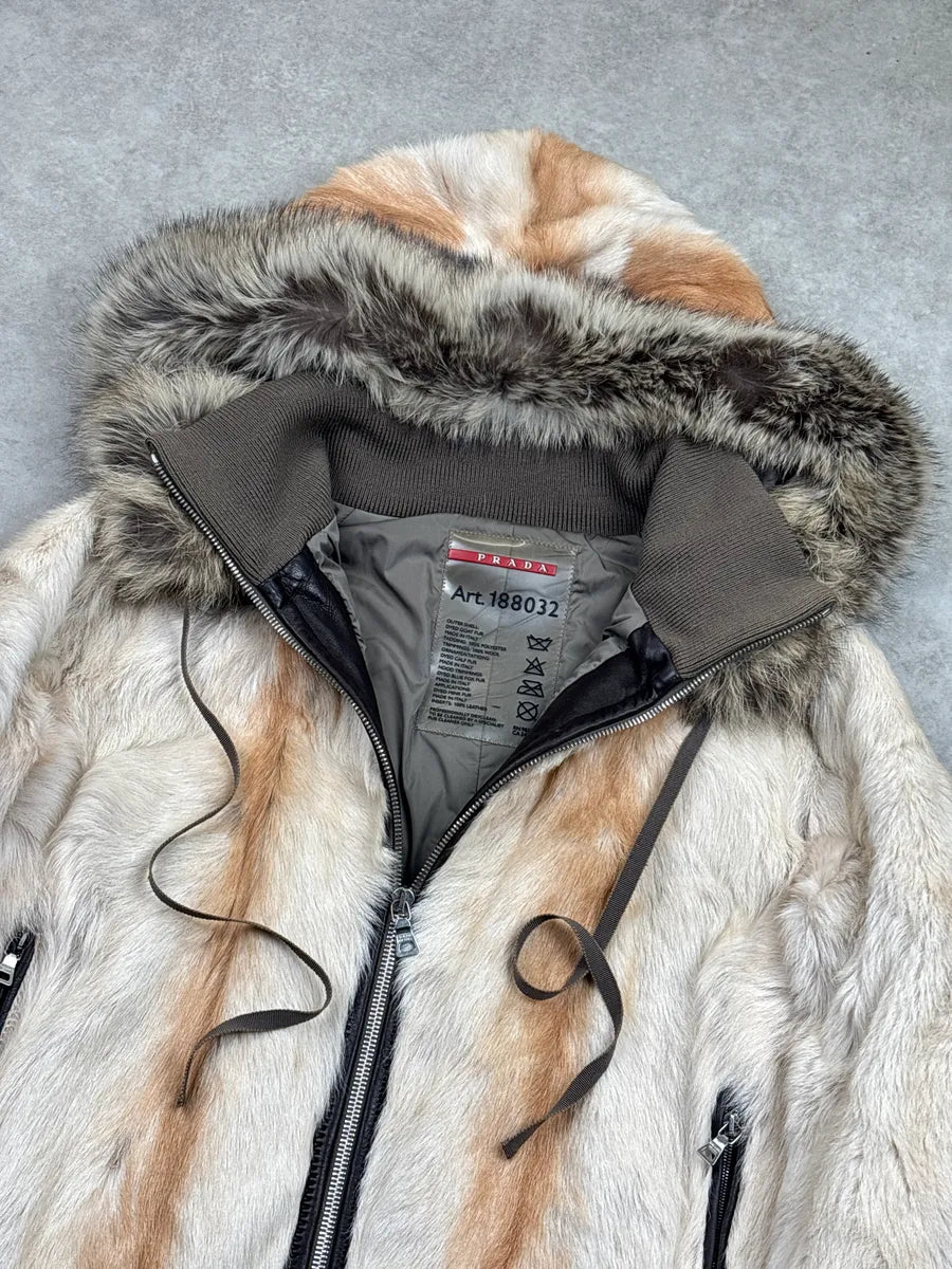 2000s Prada Ivory Fur Pony Hair Zip-Up Bomber Jacket JOZezSqH 3
