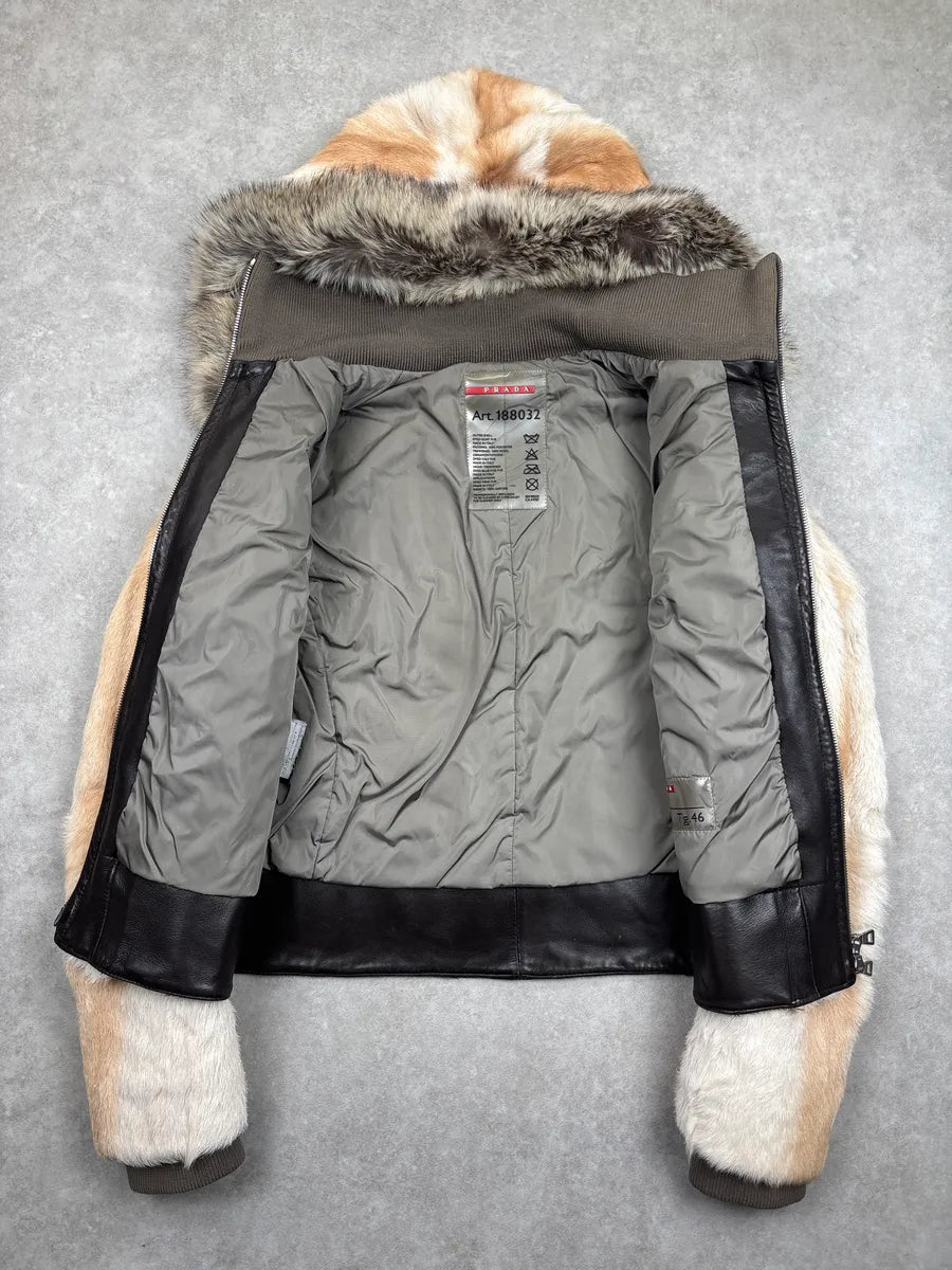 2000s Prada Ivory Fur Pony Hair Zip-Up Bomber Jacket JOZezSqH 4