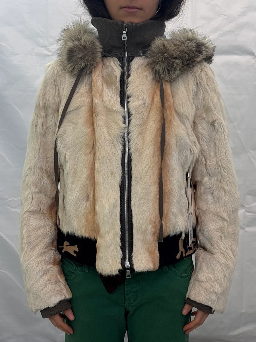 2000s Prada Ivory Fur Pony Hair Zip-Up Bomber Jacket JOZezSqH 1