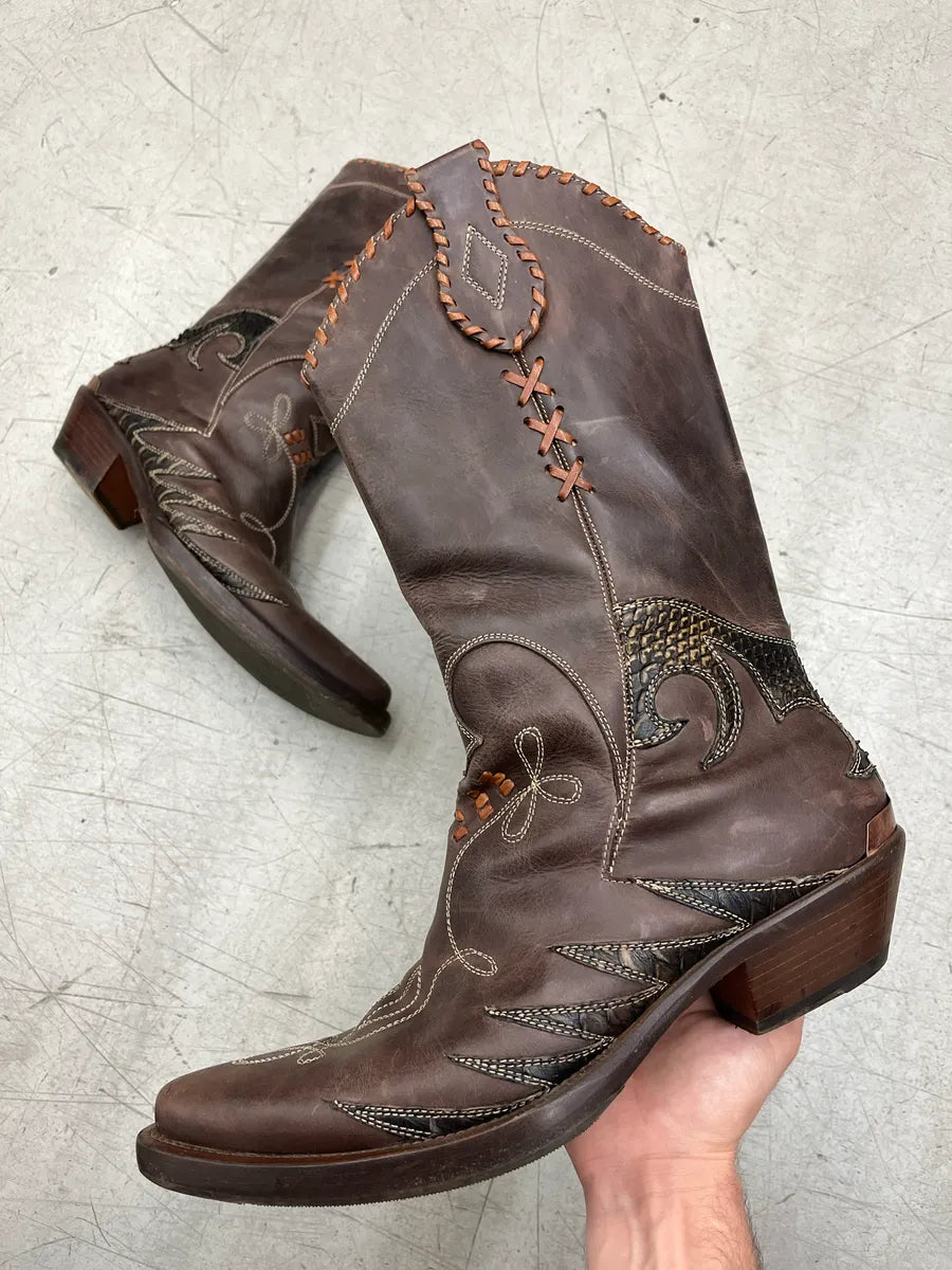 2000s Roberto Cavalli Python Western Cowboy Brown Leather Boots JWjbsvXN 0