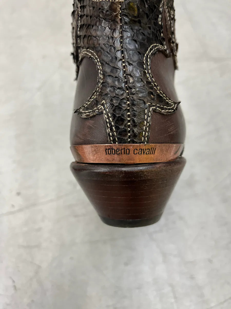 2000s Roberto Cavalli Python Western Cowboy Brown Leather Boots JWjbsvXN 8