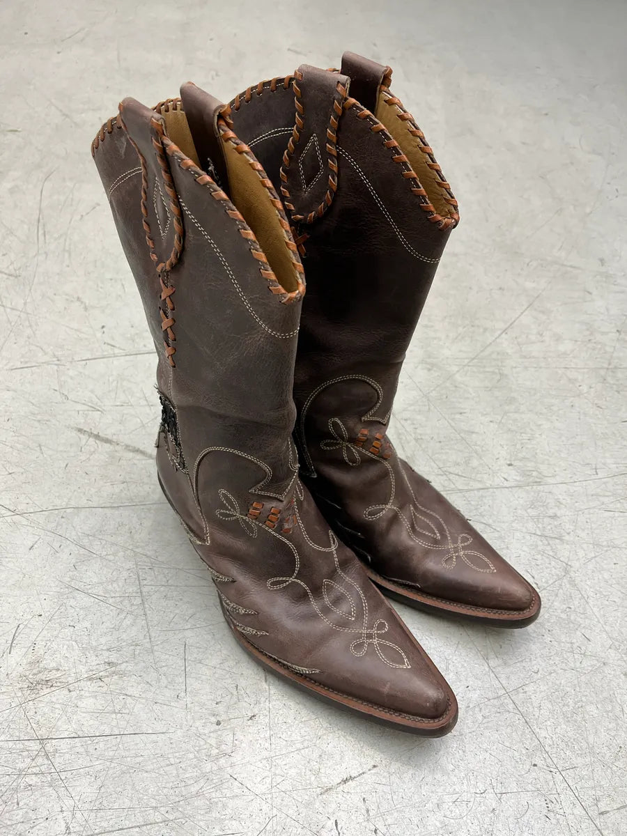 2000s Roberto Cavalli Python Western Cowboy Brown Leather Boots JWjbsvXN 5