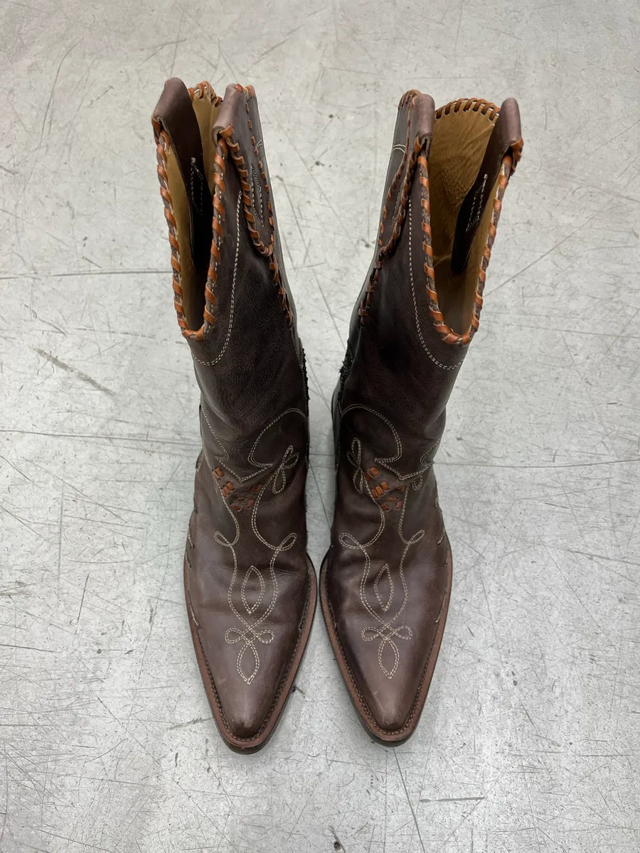 2000s Roberto Cavalli Python Western Cowboy Brown Leather Boots JWjbsvXN 6