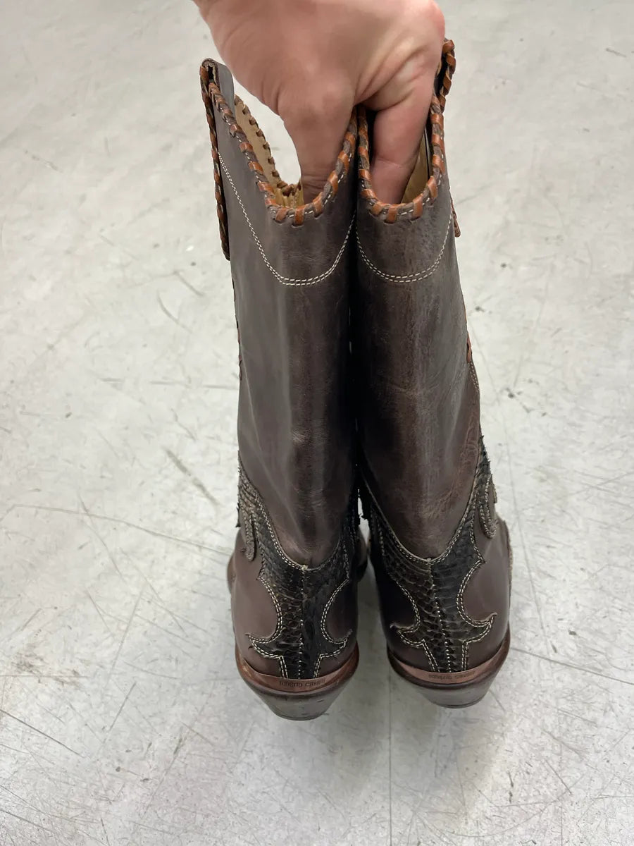 2000s Roberto Cavalli Python Western Cowboy Brown Leather Boots JWjbsvXN 7
