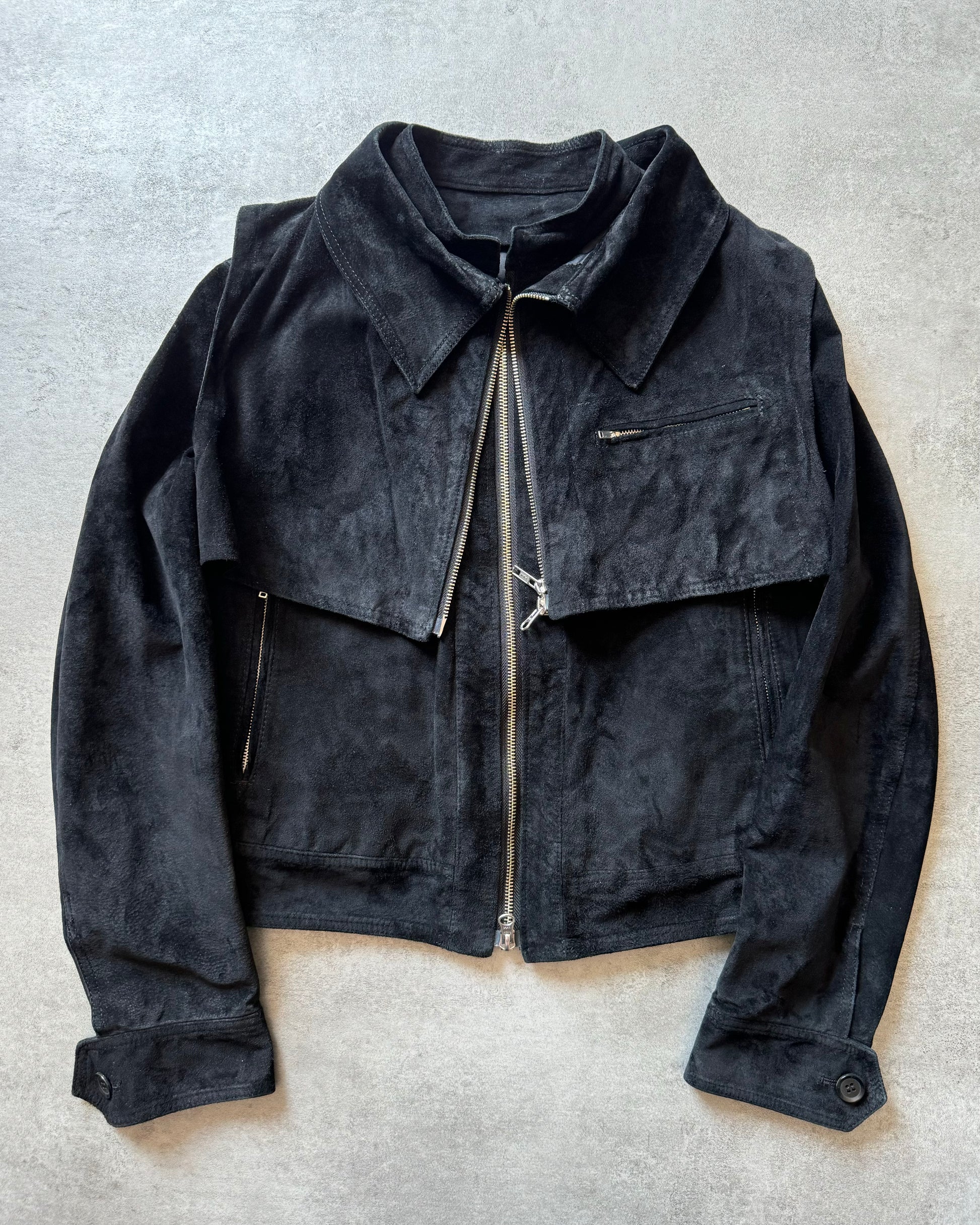 Yohji Yamamoto Y's 2 in 1 Japanese Black Suede Leather Jacket (XS) - 2