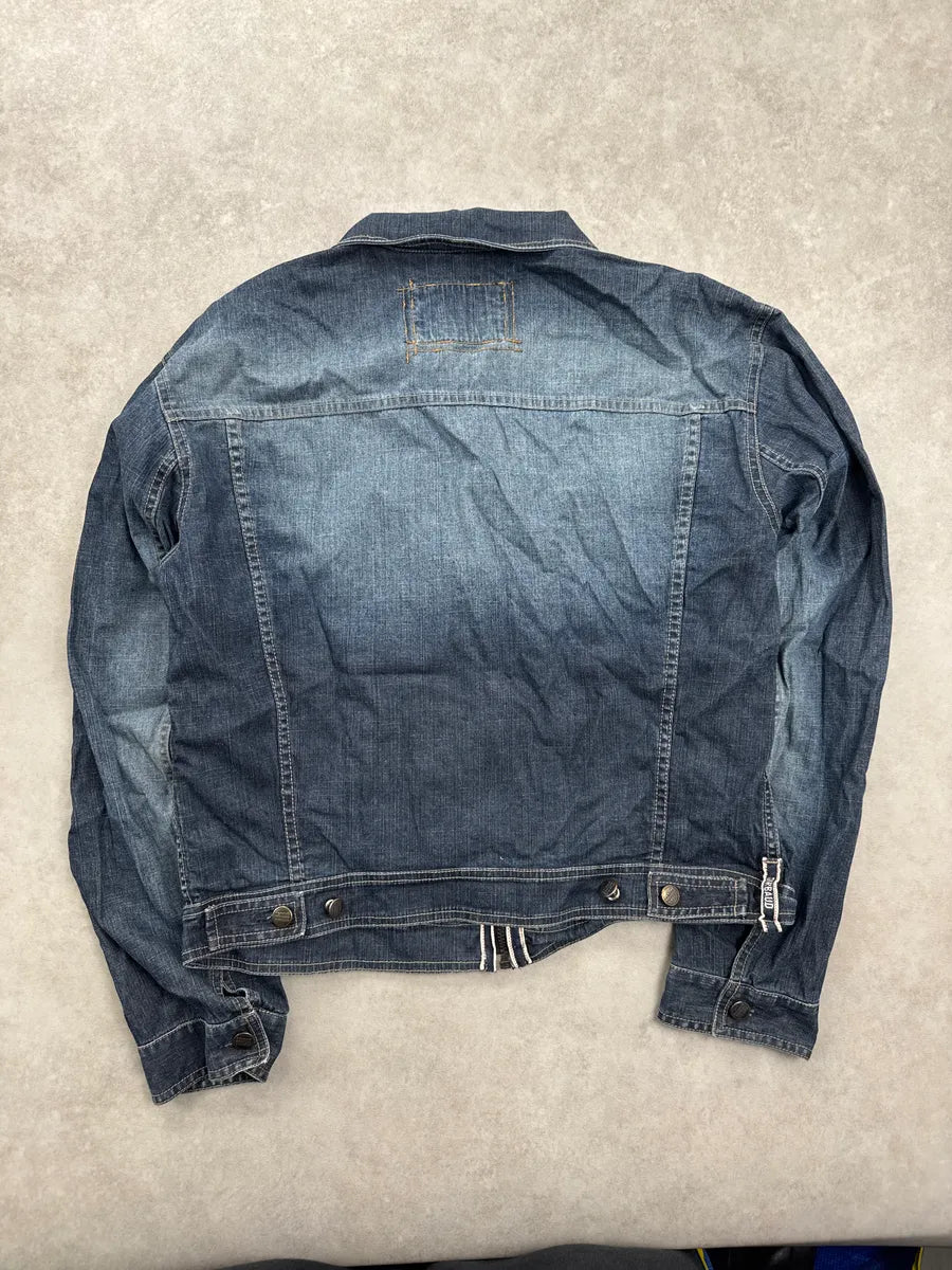 2000s Marithé + François Girbaud Navy Faded Zip-Up Denim Jacket JZjwVWaN 3