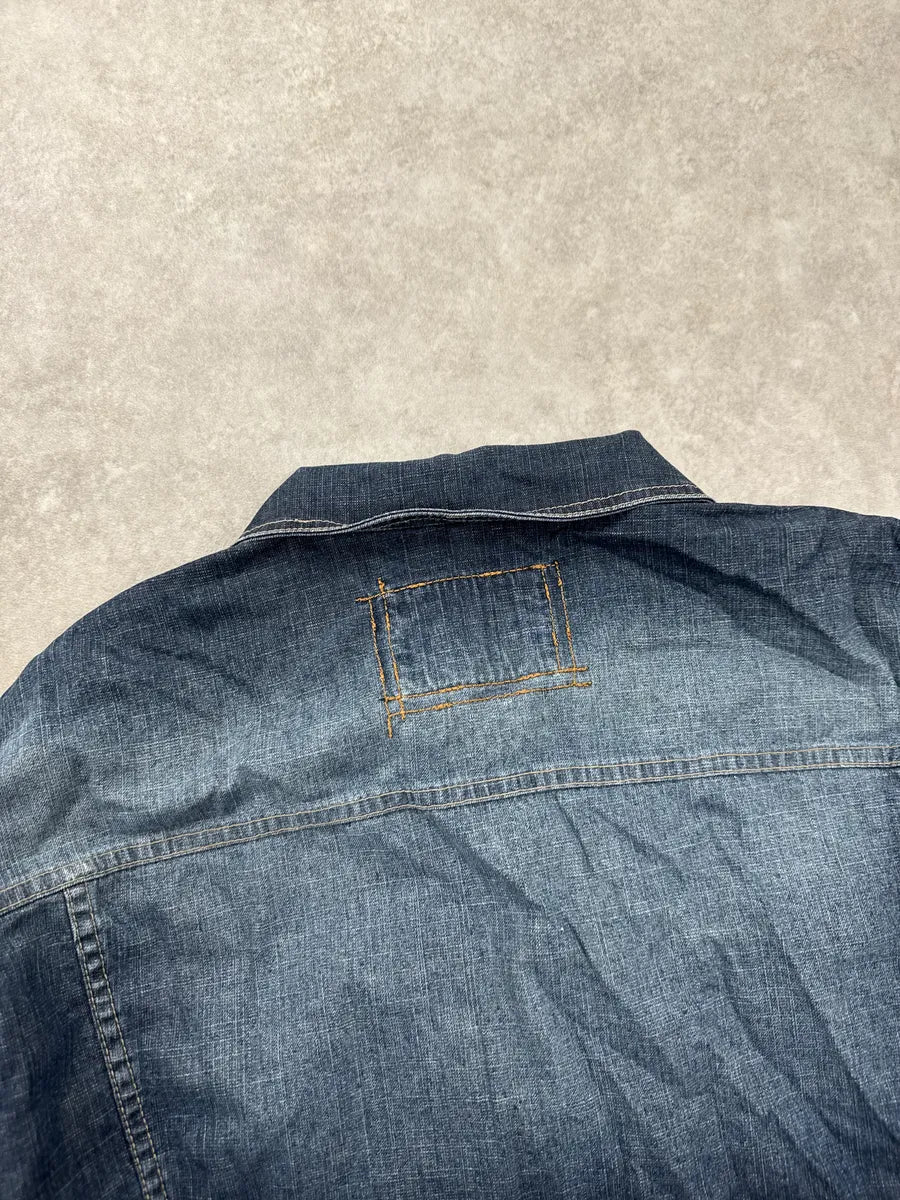 2000s Marithé + François Girbaud Navy Faded Zip-Up Denim Jacket JZjwVWaN 6