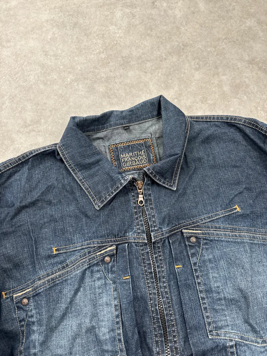 2000s Marithé + François Girbaud Navy Faded Zip-Up Denim Jacket JZjwVWaN 9
