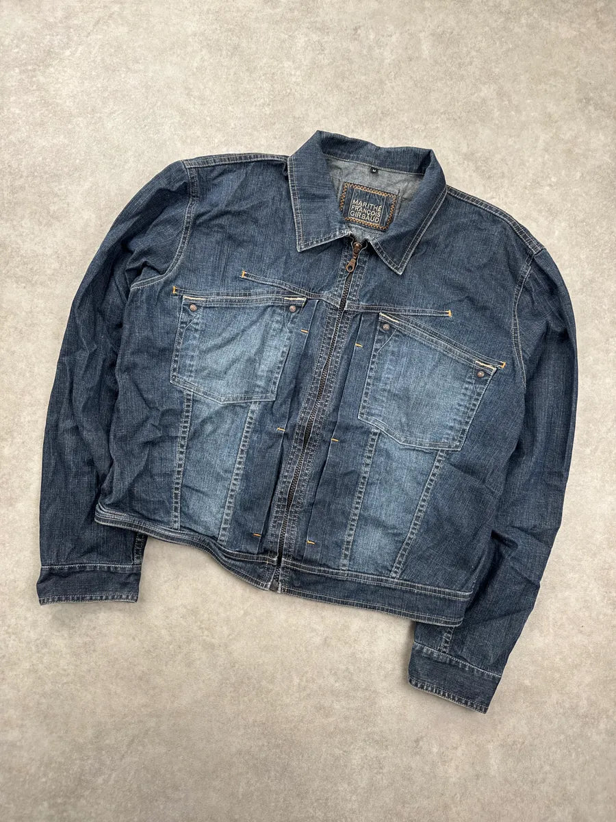 2000s Marithé + François Girbaud Navy Faded Zip-Up Denim Jacket JZjwVWaN 4